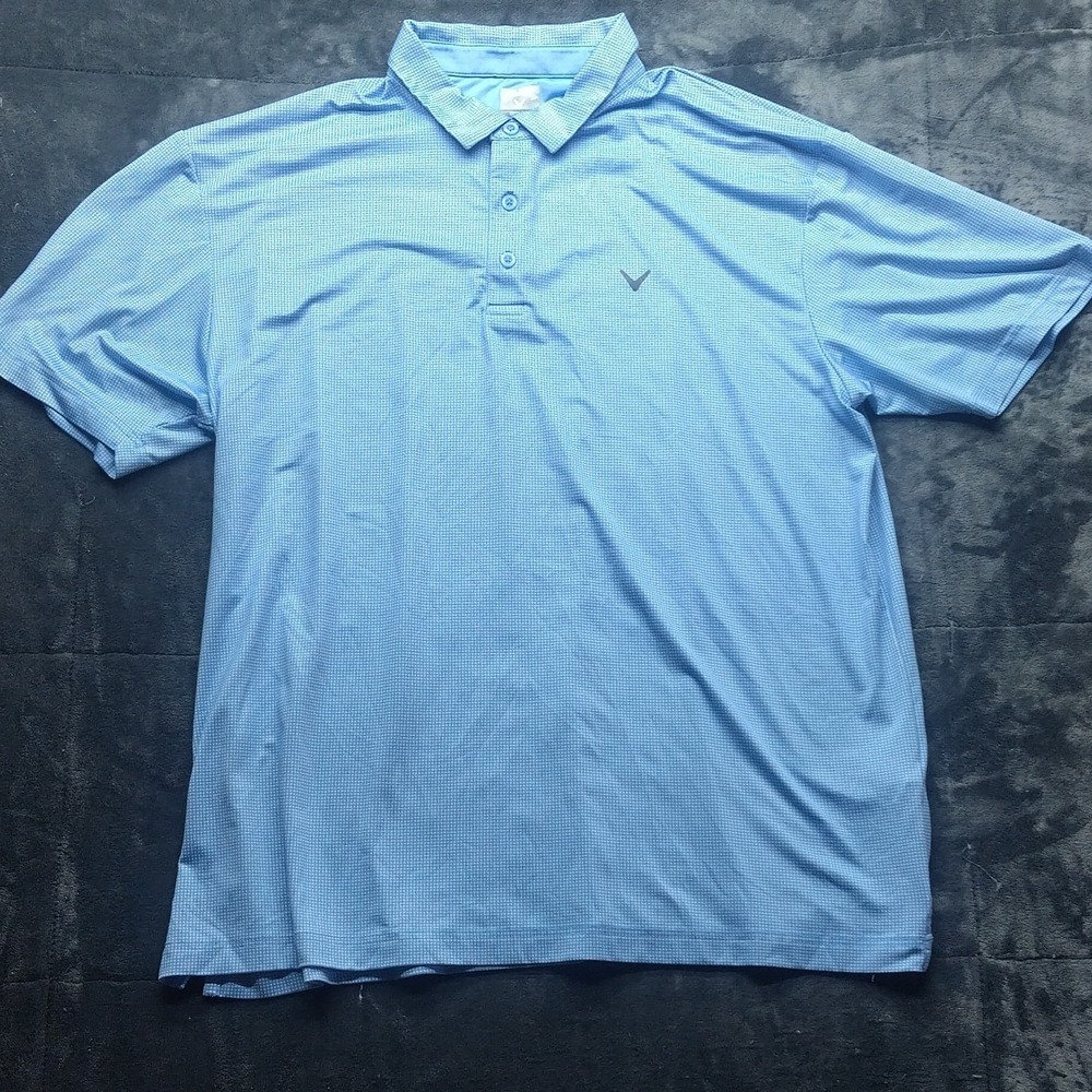 Callaway Opti-Dri Blue/White Check Dry Wicking Golf Polo Shirt Men's Size XL